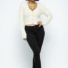 Eyelash Knit Cropped Cardigan With Pearl Button Details