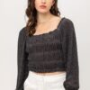 Metallic Fabric With Crop Smocked Top And Square Neck