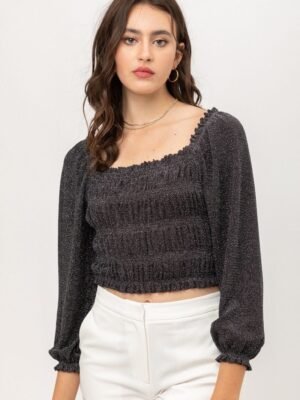 Metallic Fabric With Crop Smocked Top And Square Neck