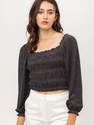 Metallic Fabric With Crop Smocked Top And Square Neck