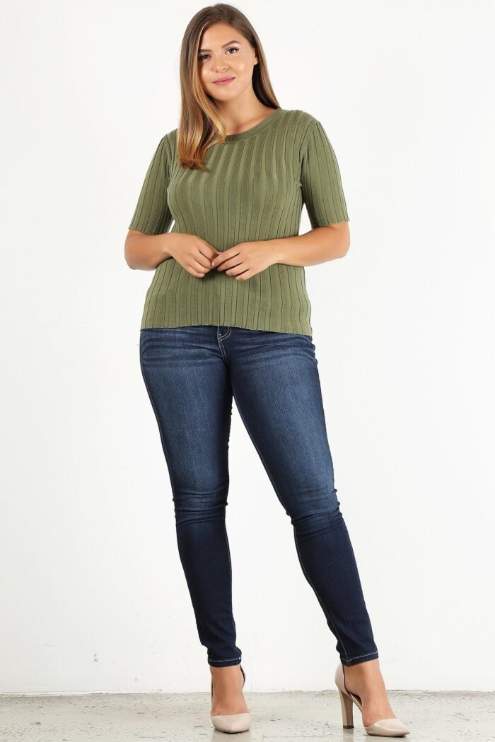 Plus size solid print fitted top - image 1