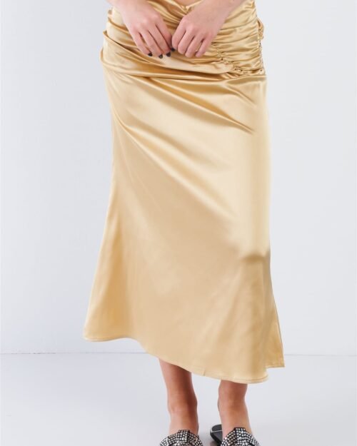 Satin Ruffle Waist Midi Skirt