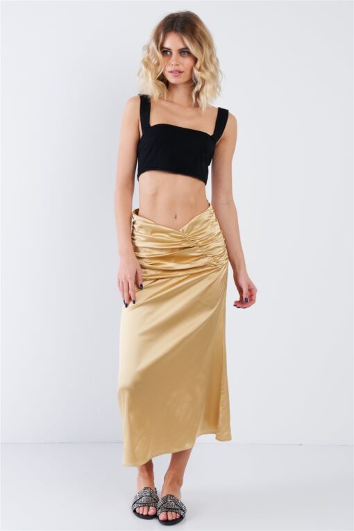 Satin Ruffle Waist Midi Skirt - Image 2