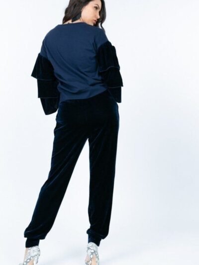 Tiered Velvet Ruffle Sleeve Pullover Crewneck Top Tiered Velvet Ruffle Sleeve Pullover Crewneck Top