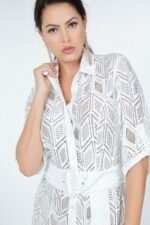 Belted Hi Low Placket Lace Shirt Dress - Image 3