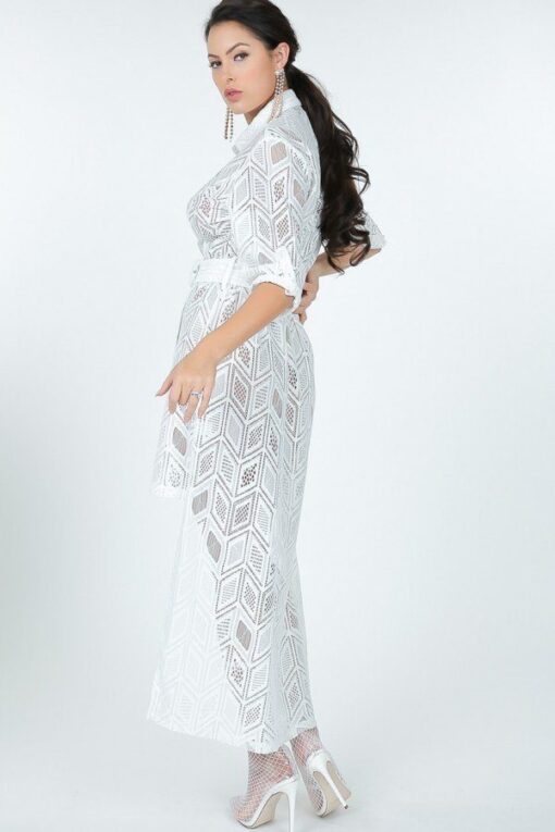 Belted Hi Low Placket Lace Shirt Dress - Image 5