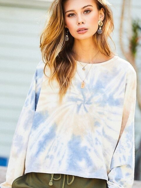 Round Neck Oversize Fit Crop Tie-dye French Terry Pullover