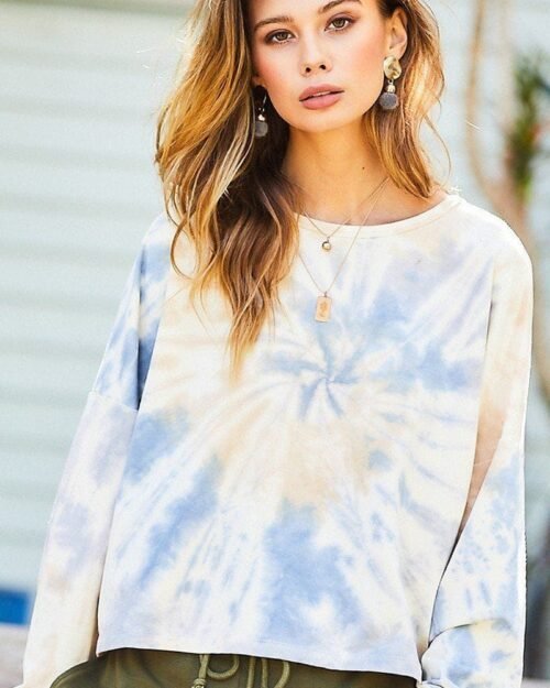 Round Neck Oversize Fit Crop Tie-dye French Terry Pullover
