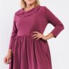 Plus Pleated Preppy Fit & Flare Long Sleeve Asymmetrical Peter Pan Collar Mi...