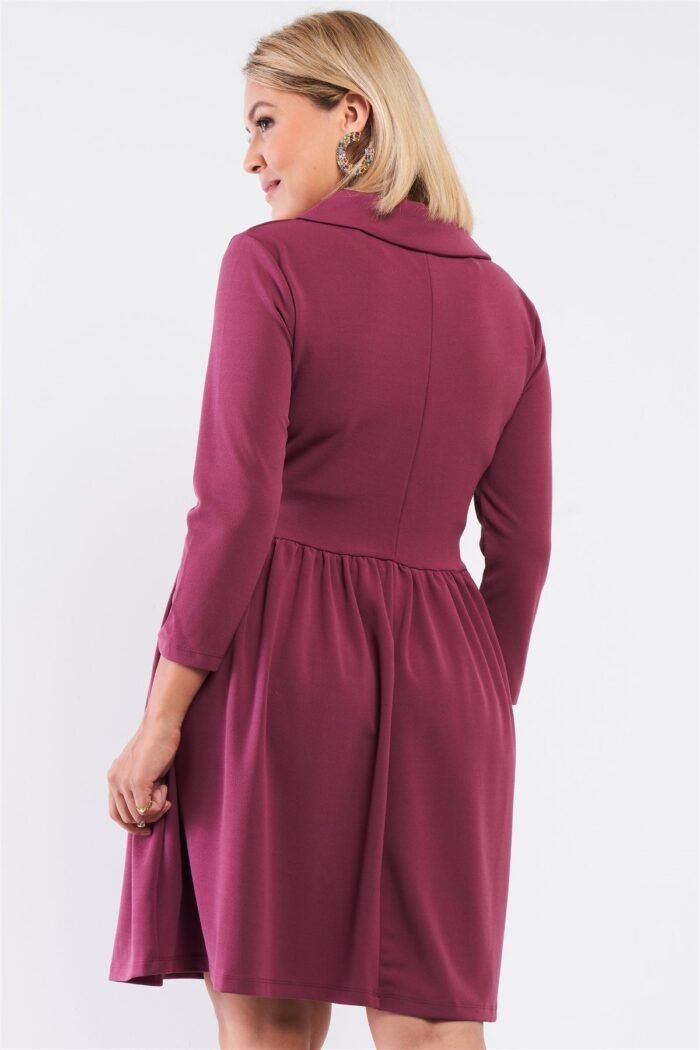 Plus pleated preppy fit & flare long sleeve asymmetrical peter pan collar mi...