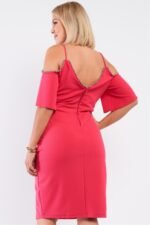 Plus Coral Pink Off-the-shoulder Silver Ball Beaded Hem Mini Dress - Image 3