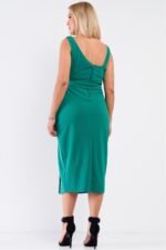Plus Sleeveless Asymmetrical Shoulder Front Slit Detail Belted Dress - Image 3