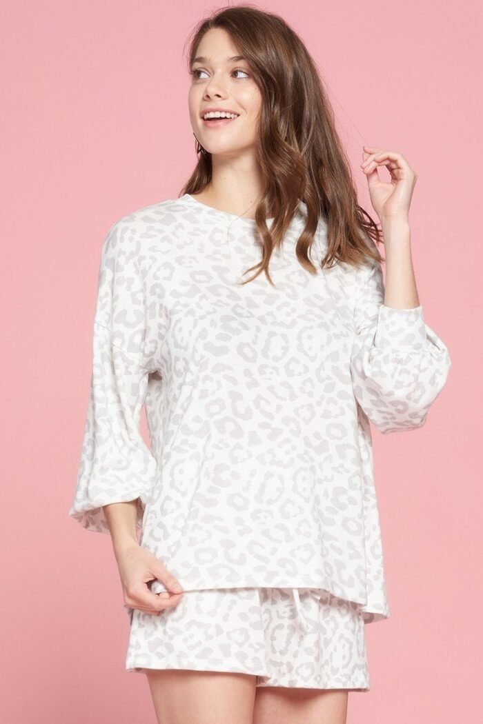 Leopard printed knit loungewear set