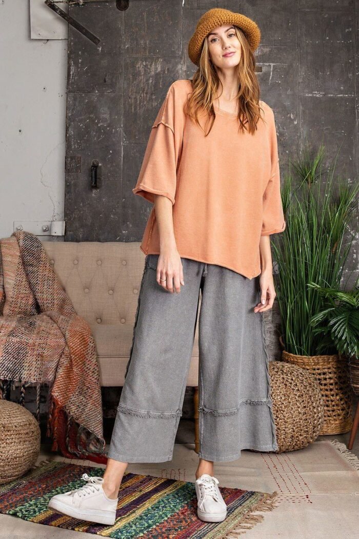 3/4 slvs mineral washed terry knit boxy top - image 2