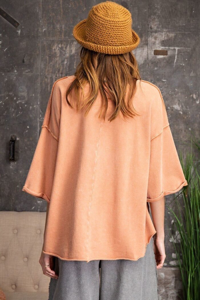 3/4 slvs mineral washed terry knit boxy top - image 3