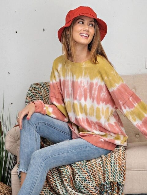 Ombre Dye Terry Knit Banded Bottom Pullover