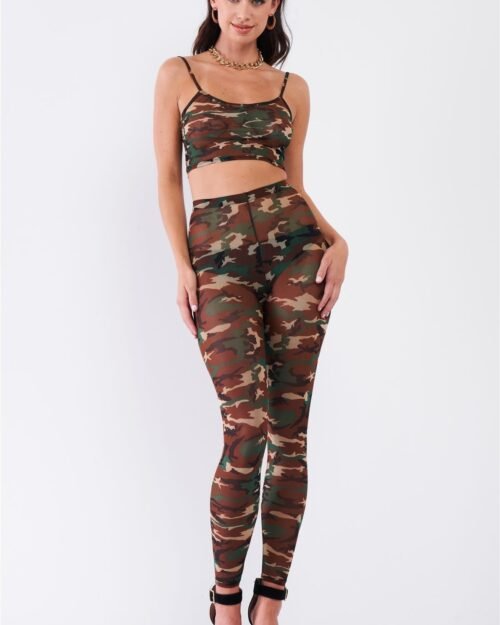 Sexy Sheer Mesh Sleeveless Crop Top & High Waist Legging Set