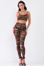 Sexy Sheer Mesh Sleeveless Crop Top & High Waist Legging Set - Image 2