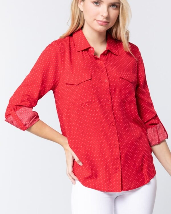 3/4 Roll Up Slv Dot Print Shirt