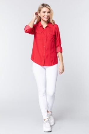 3/4 Roll Up Slv Dot Print Shirt 3/4 Roll Up Slv Dot Print Shirt