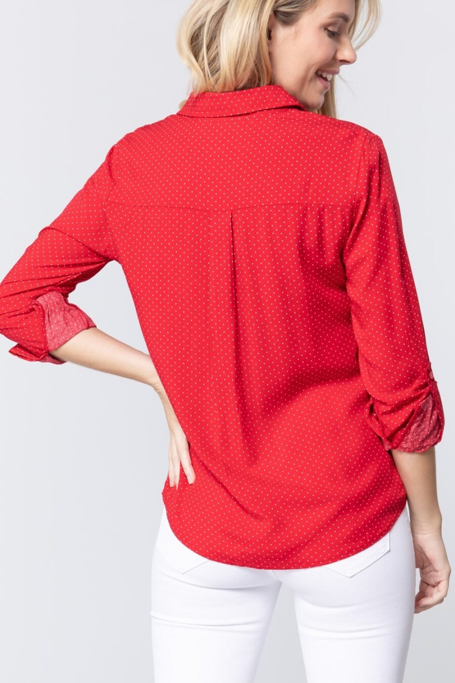 3/4 roll up slv dot print shirt