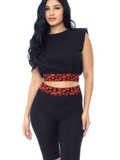 Shoulder Pad And Leopard Detailed Biker Shorts