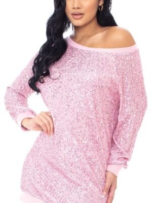 Sequin Wide Neck Boxy Mini Dress