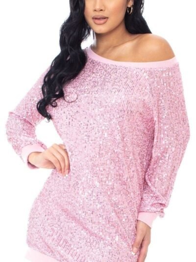 Sequin Wide Neck Boxy Mini Dress