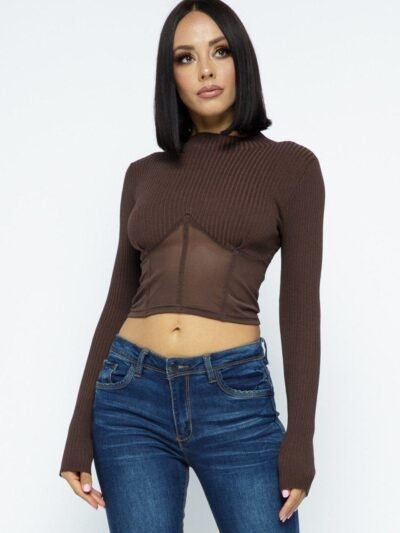 Knit Crop Top With Bottom Mesh