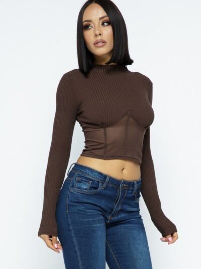 Knit Crop Top With Bottom Mesh Knit Crop Top With Bottom Mesh