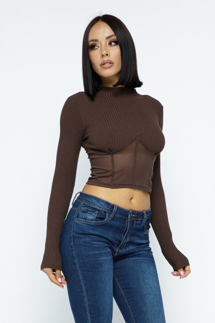 Knit crop top with bottom mesh