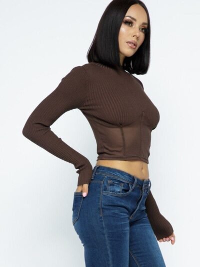 Knit Crop Top With Bottom Mesh Knit Crop Top With Bottom Mesh