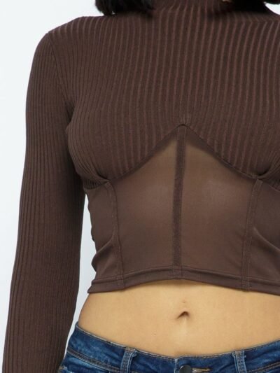 Knit Crop Top With Bottom Mesh Knit Crop Top With Bottom Mesh