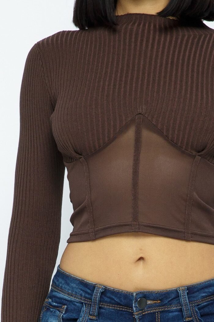 Knit crop top with bottom mesh