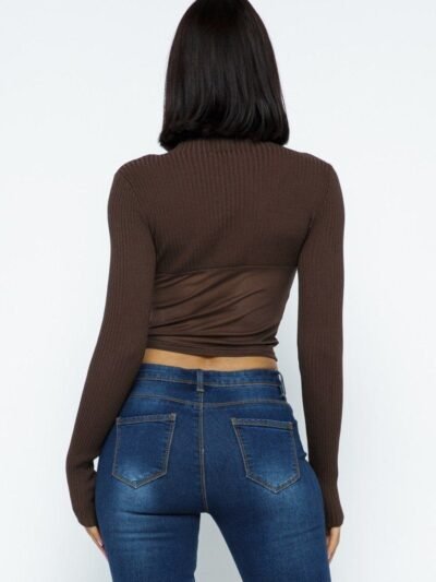 Knit Crop Top With Bottom Mesh Knit Crop Top With Bottom Mesh