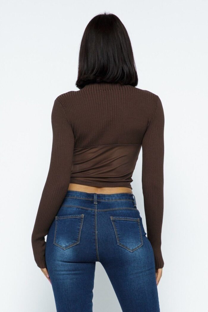 Knit crop top with bottom mesh