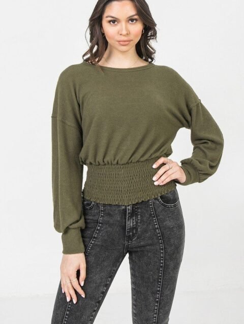 A Knit Top Featuring Wide Neckline