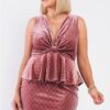 Quilted Glitter Print Sleeveless Bow Gathered Plunging V-neck Flare Hem Fitt...