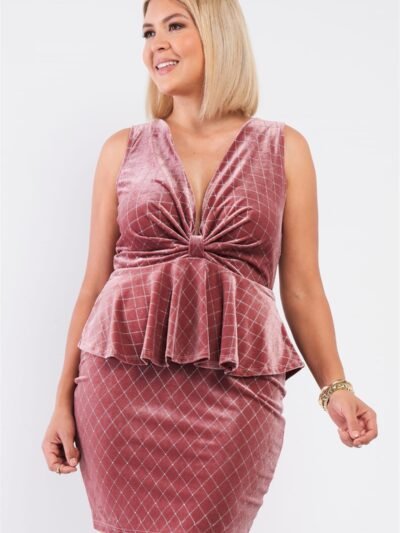 Quilted Glitter Plunging V-Neck Mini Dress – Mauve