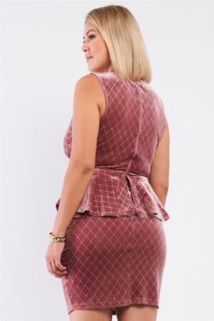 Quilted Glitter Plunging V-Neck Mini Dress – Mauve Quilted Glitter Print Sleeveless Bow Gathered Plunging V-neck Flare Hem Fitt…