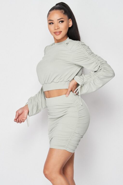 Ruched Long Sleeve And Skirt Set - Image 3
