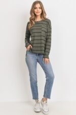Striped Front Pocket Round Collar - Image 2