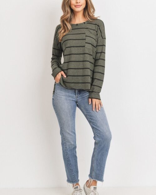 striped front pocket round collar