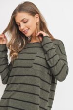Striped Front Pocket Round Collar - Image 5