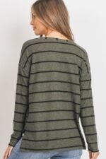 Striped Front Pocket Round Collar - Image 6
