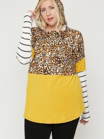 Plus Size Color Block Hoodie Featuring A Cheetah Print Plus Size Color Block Hoodie Featuring A Cheetah Print