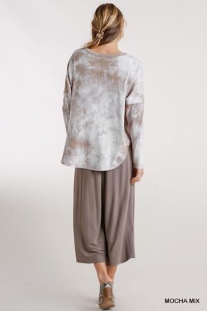 Tie Dye Round Neck Ribbed Button Front Top With Round Hem Tie Dye Round Neck Ribbed Button Front Top With Round Hem