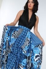 Animal Chain Print Denim Tacked Maxi Skirt In Black Gold - Image 2