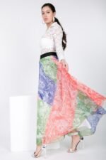 Color Block Pleated Maxi Skirt - Image 3