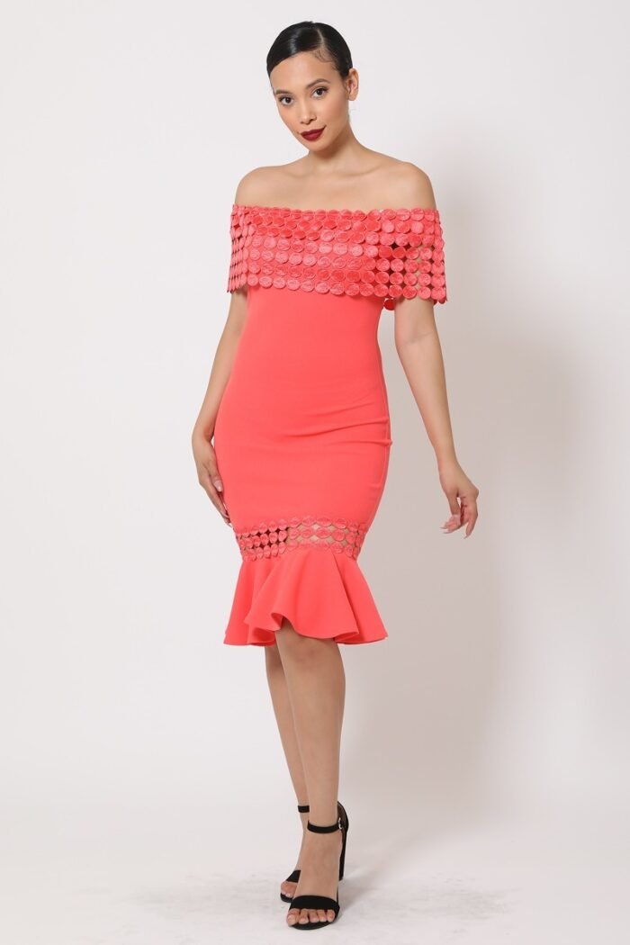 Off shoulder crochet band fashion dress - image 1